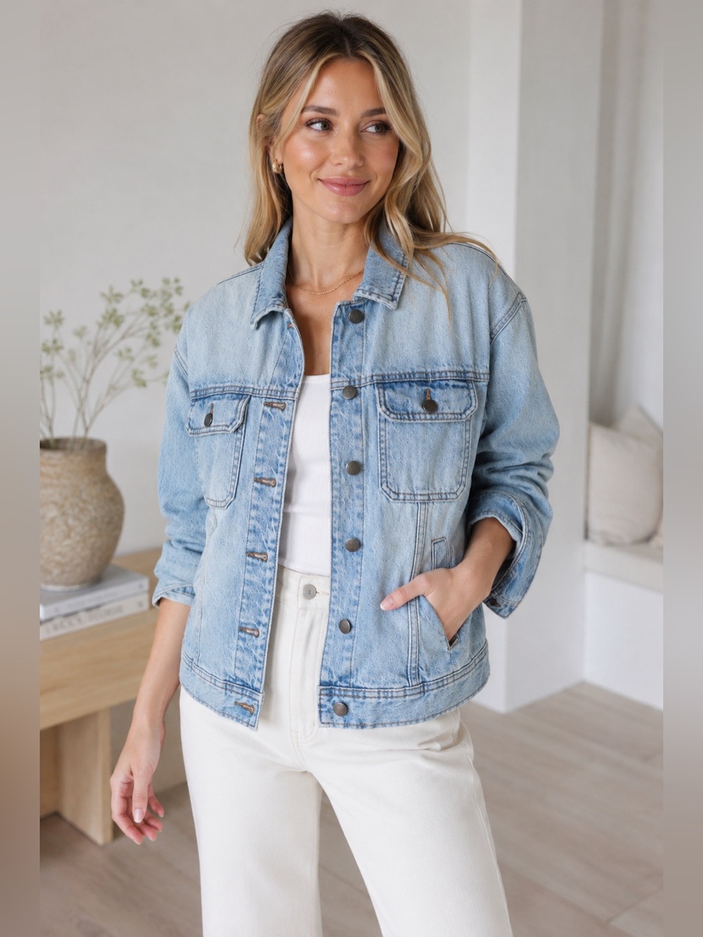 Nordstrom Something Navy Light Wash Oversized Denim Jean Jacket Size Small